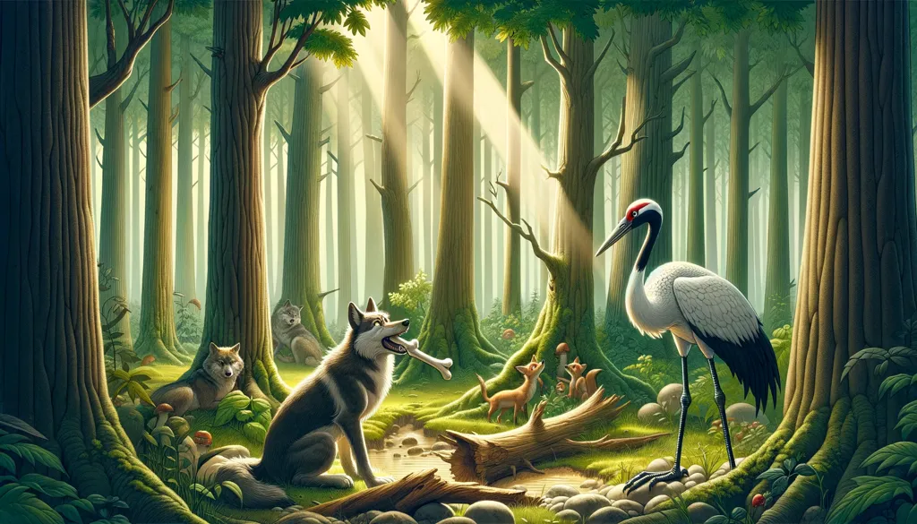 El lobo y la grulla cuento corto