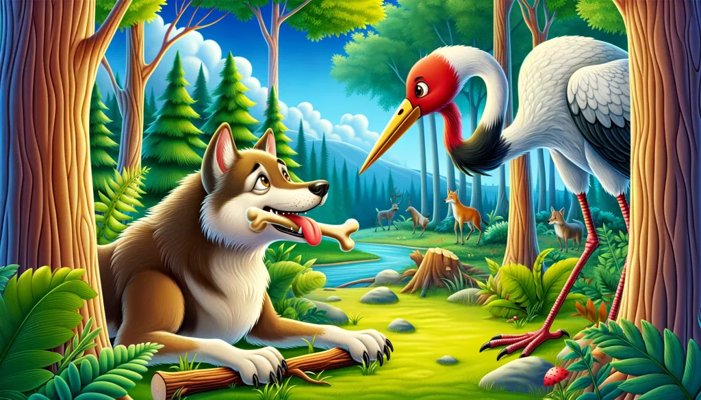 El lobo y la grulla en inglés y español